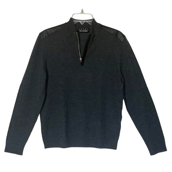 The Kooples Other - New The Kooples Sport Black 100% Merino Wool Leather detail 1/4 Zip Sweater